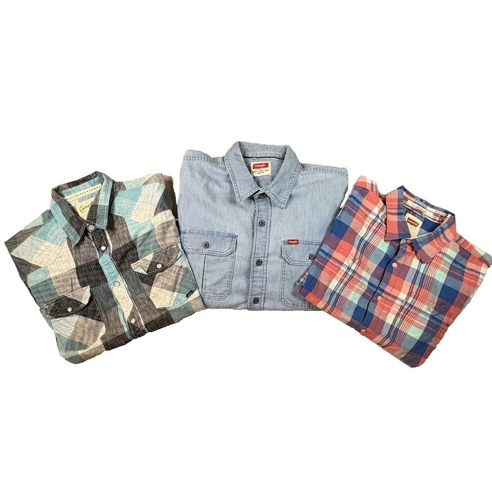 MIXED LOT OF 3 Men's L Wrangler/Levi Button Ups/Coastal Pearl Snap SEE DESCRIPTI